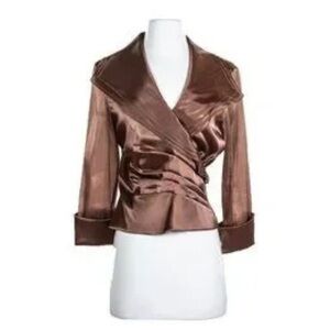 JS Collection  layered Sleeve with cuff Jacket Blazer Brown Satin retro size 10